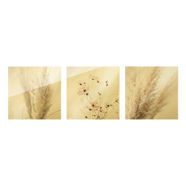 Glass print - Pampas Grass And Cosmea - 3 parts