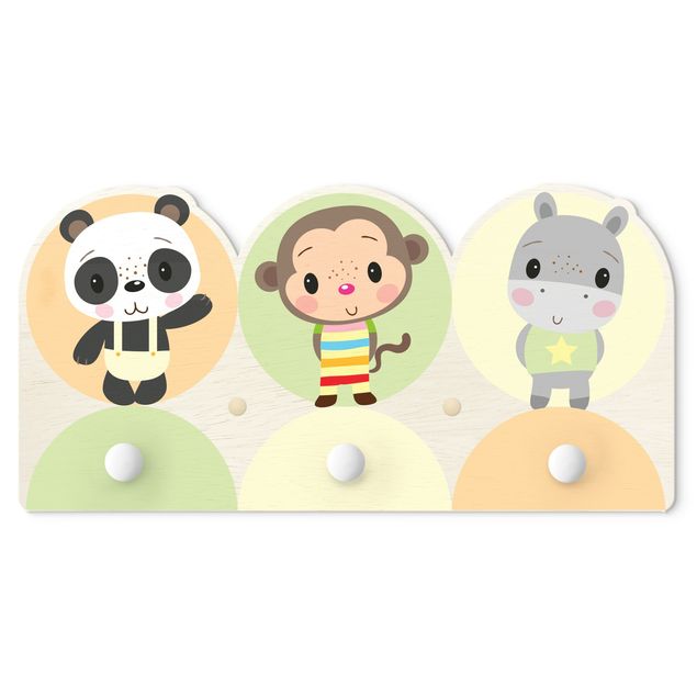 Coat rack for children - Panda Monkey Hippo