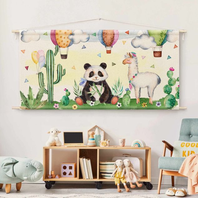 modern tapestry wall hanging Panda And Lama Watercolour