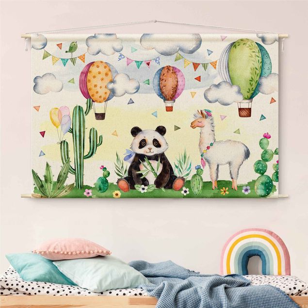 tapestry wall hanging Panda And Lama Watercolour