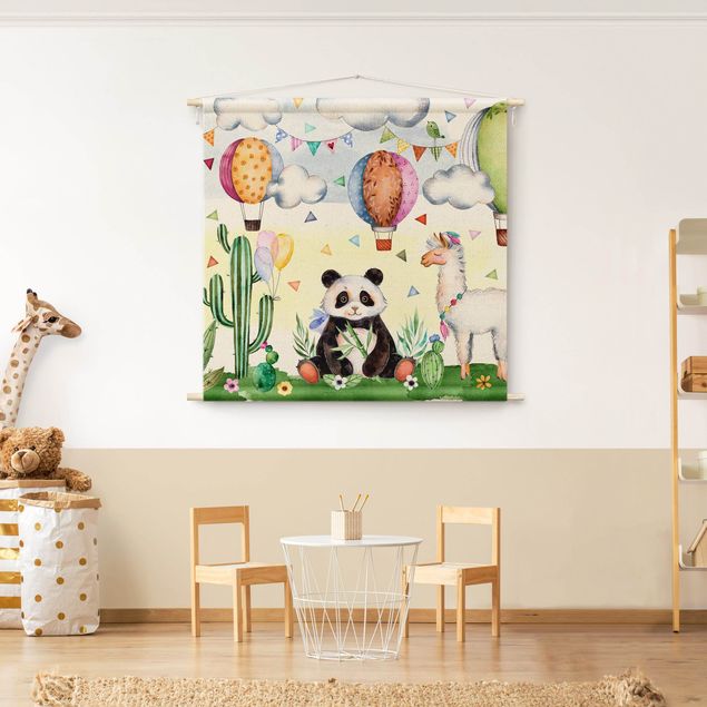 extra large wall tapestry Panda And Lama Watercolour