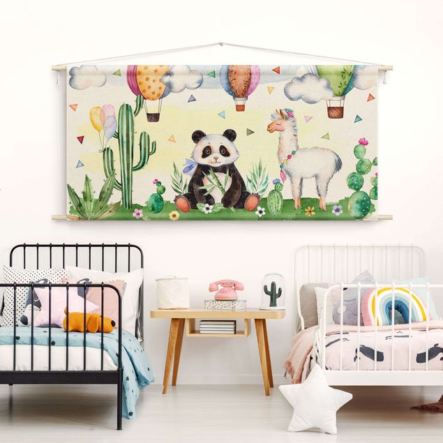extra large wall tapestry Panda And Lama Watercolour