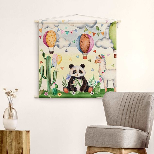 cloth wall hanging Panda And Lama Watercolour