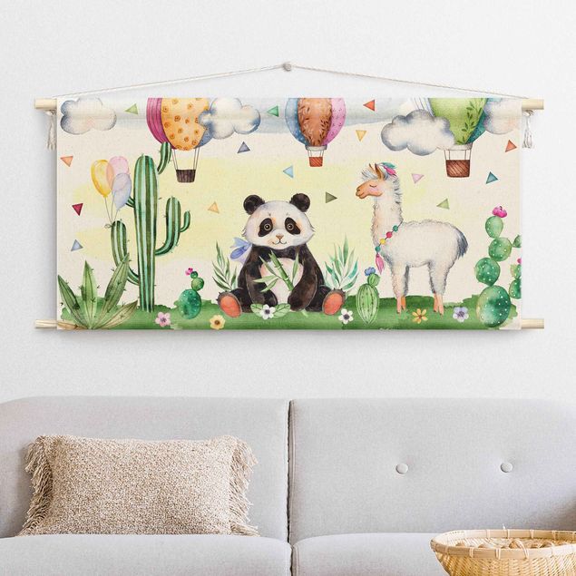 cloth wall hanging Panda And Lama Watercolour