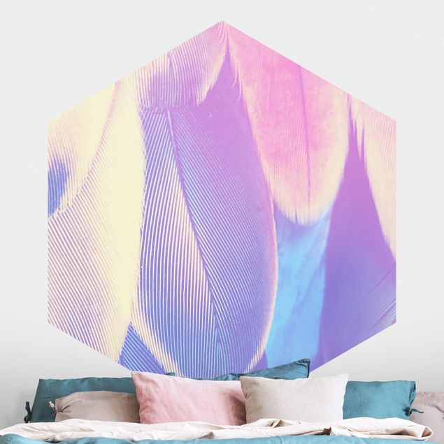 Self-adhesive hexagonal wall mural Parrot Feathers With Colour