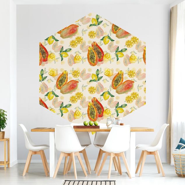 Self-adhesive hexagonal wall mural - Papayas And Lemons