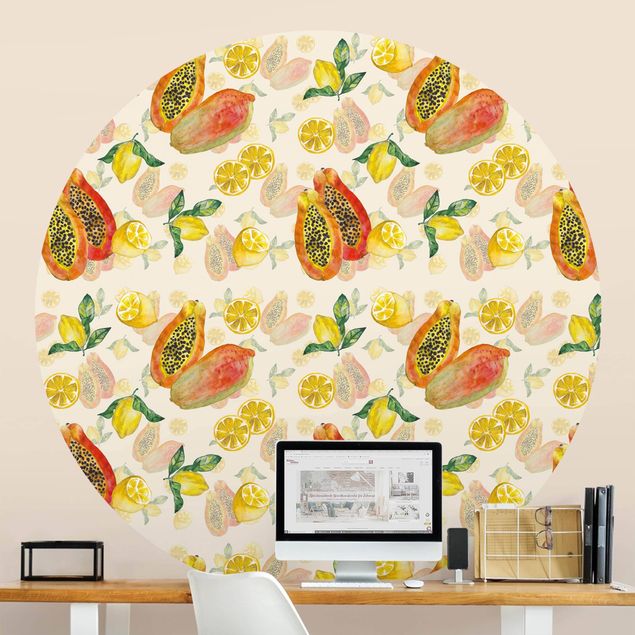 Self-adhesive round wallpaper - Papayas And Lemons