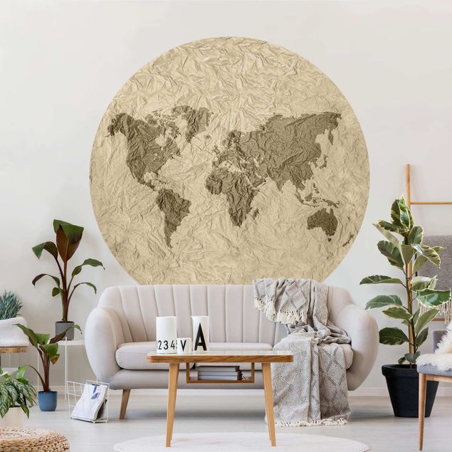 Wallpapers Paper World Map Beige Brown