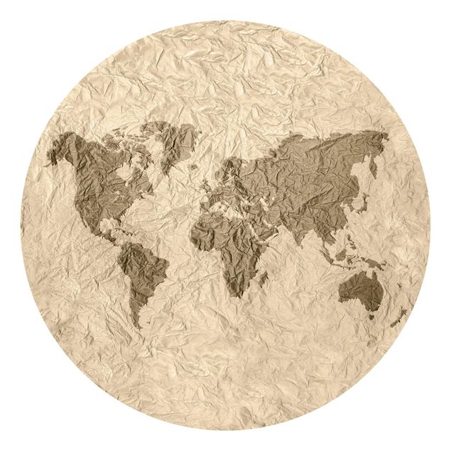 Self-adhesive round wallpaper - Paper World Map Beige Brown