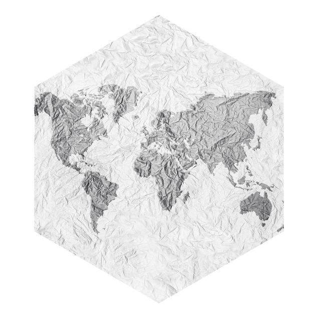 Self-adhesive hexagonal pattern wallpaper - Paper World Map White Gray