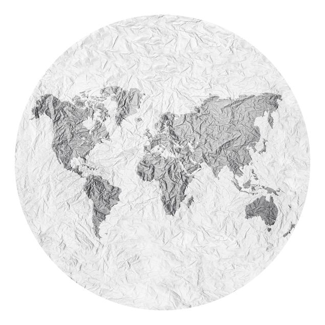 Self-adhesive round wallpaper - Paper World Map White Grey