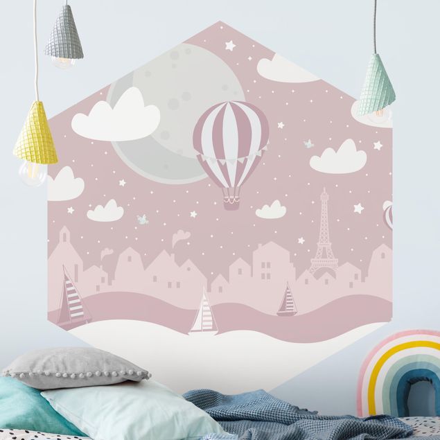 Wallpapers Paris With Stars And Hot Air Balloon In Pink