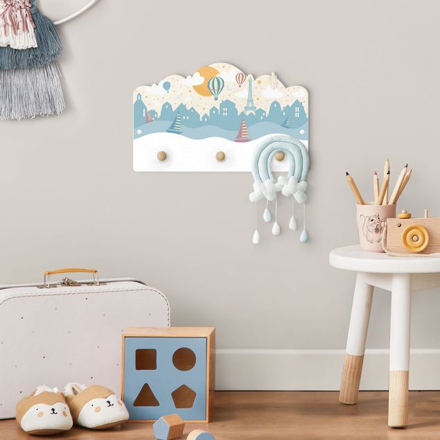 Coat rack for children - Paris With Stars And Hot Air Balloon