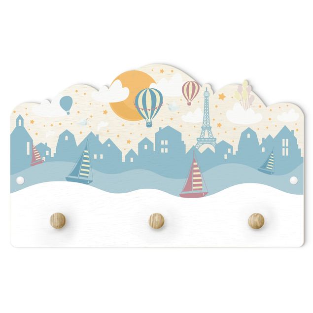 Coat rack for children - Paris With Stars And Hot Air Balloon