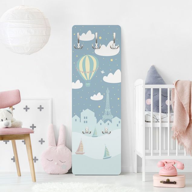 Coat rack kids - Paris With Stars And Hot Air Balloon