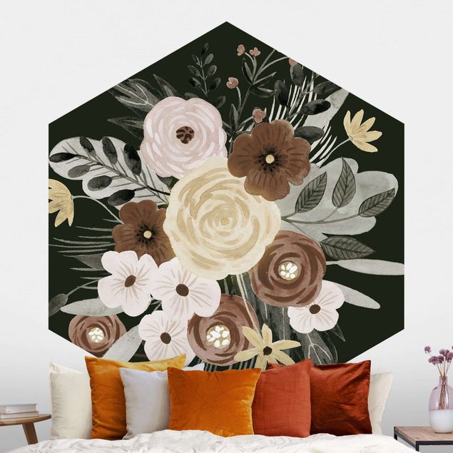 Hexagonal wallpapers Pastel Bouquet Of Flowers On Green Backdrop I