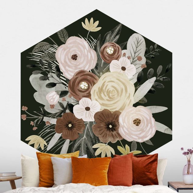 Hexagonal wallpapers Pastel Bouquet Of Flowers On Green Backdrop II