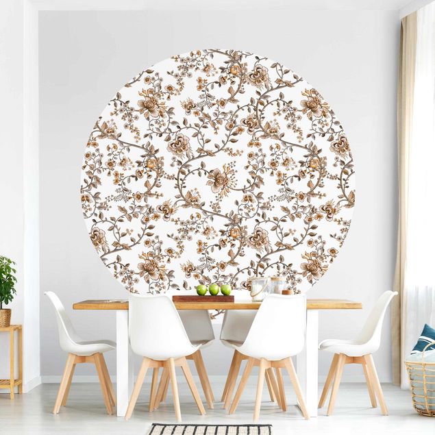 Self-adhesive round wallpaper - Pastel Flower Tendrils Dried