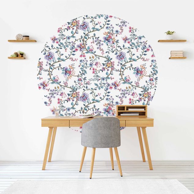 Self-adhesive round wallpaper - Pastel Flower Tendrils
