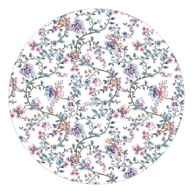Self-adhesive round wallpaper - Pastel Flower Tendrils