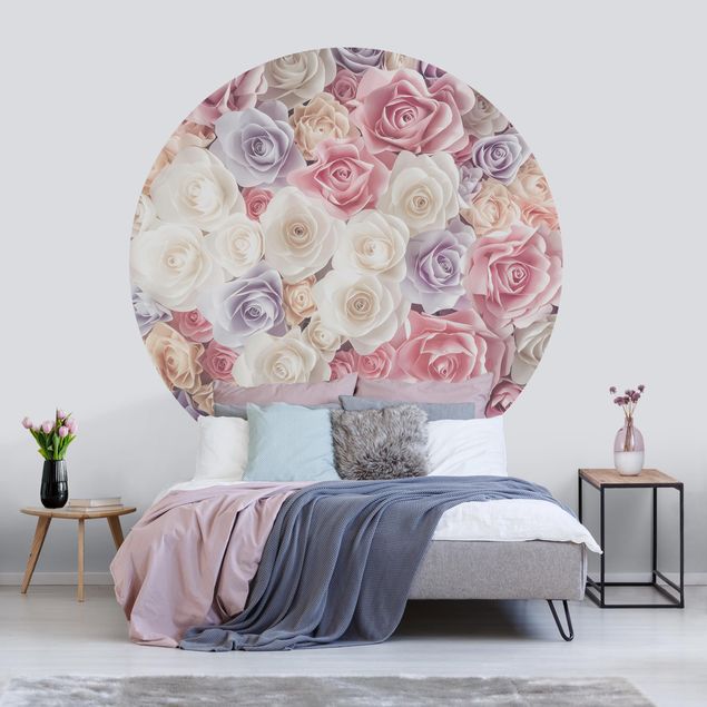 Self-adhesive round wallpaper - Pastel Paper Art Roses