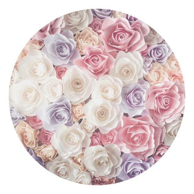 Self-adhesive round wallpaper - Pastel Paper Art Roses
