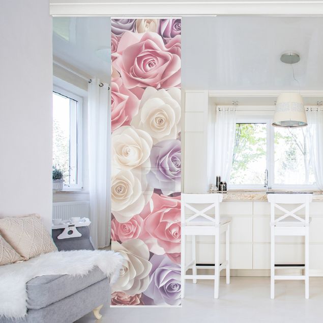 Sliding panel curtains set - Pastel Paper Art Roses