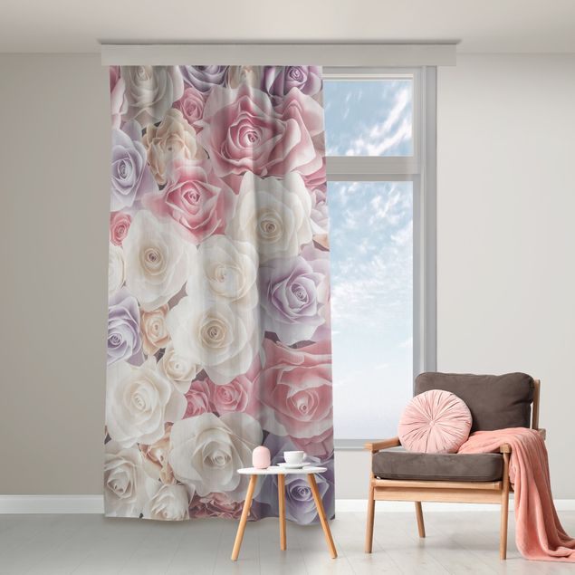 custom curtain Pastel Paper Art Roses