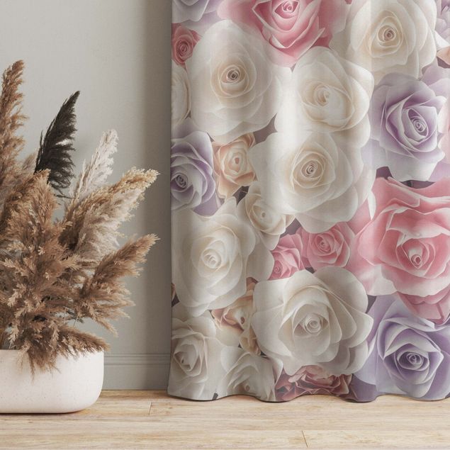 contemporary curtains Pastel Paper Art Roses