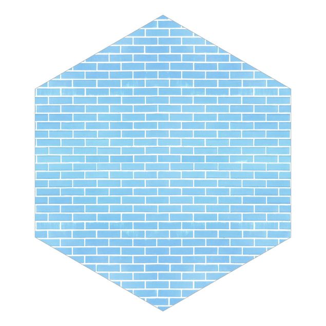 Self-adhesive hexagonal wall mural - Pastel Blue Brick Wall