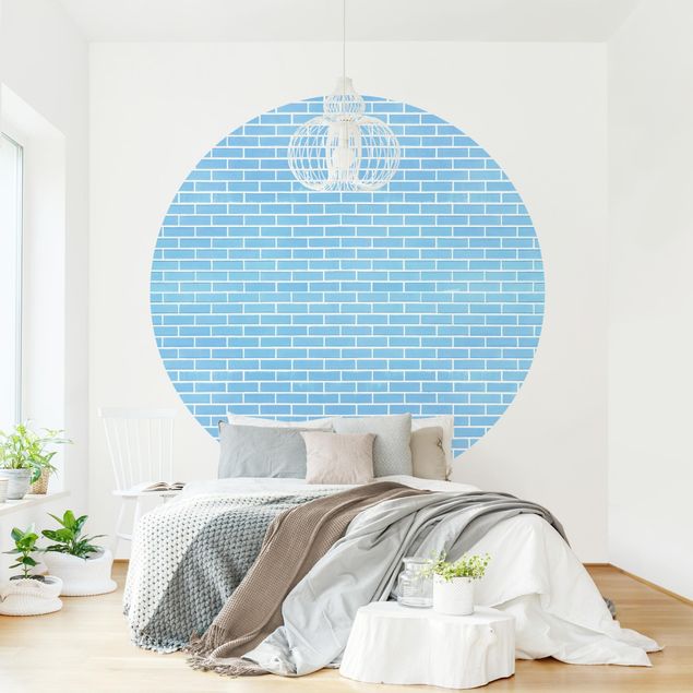Self-adhesive round wallpaper - Pastel Blue Brick Wall