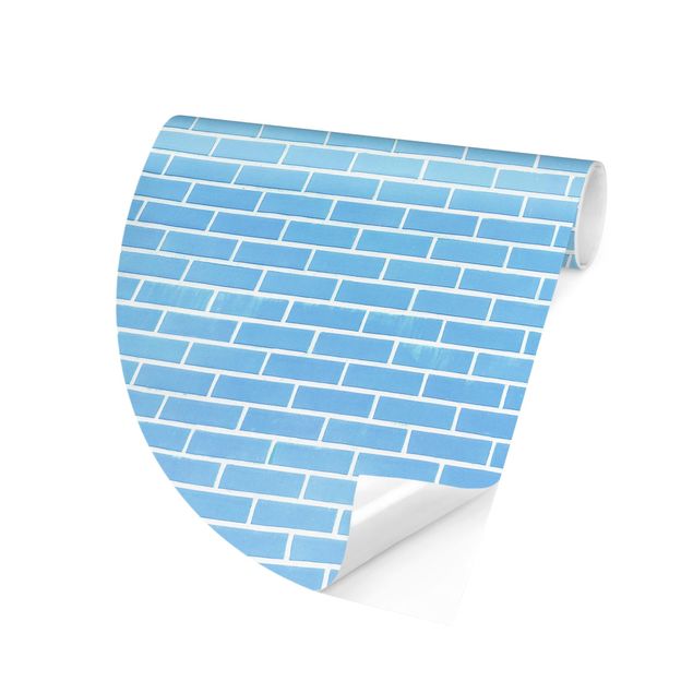 Self-adhesive round wallpaper - Pastel Blue Brick Wall
