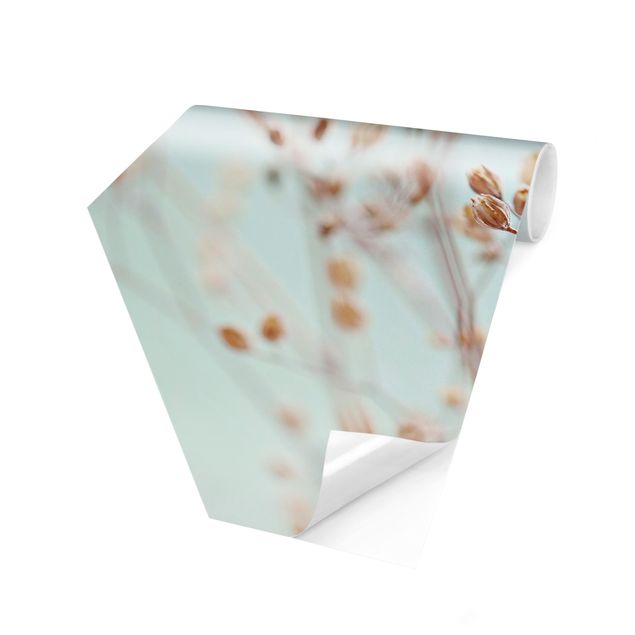 Self-adhesive hexagonal pattern wallpaper - Pastel Buds On Wild Flower Twig