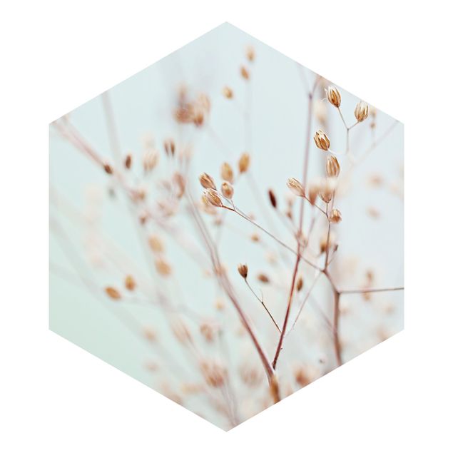 Self-adhesive hexagonal pattern wallpaper - Pastel Buds On Wild Flower Twig