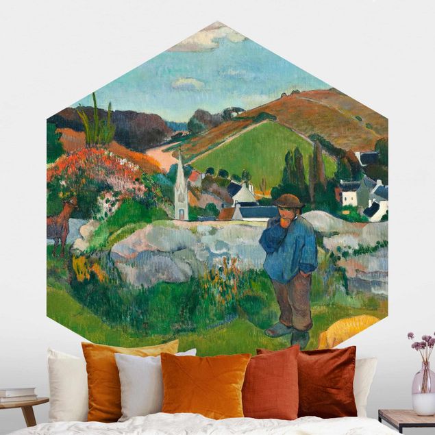 Self-adhesive hexagonal wall mural Paul Gauguin - The Swineherd