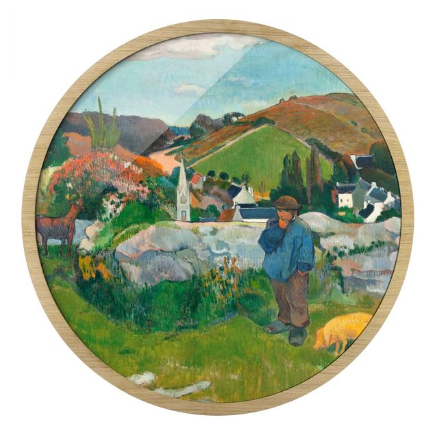 Circular framed print - Paul Gauguin - The Swineherd