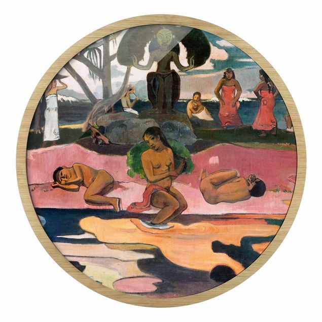 Circular framed print - Paul Gauguin - Day of the God