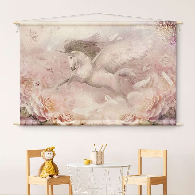 modern tapestry Pegasus Unicorn With Roses