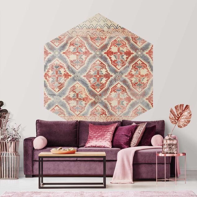 Self-adhesive hexagonal pattern wallpaper - Persian Vintage Pattern In Indigo II