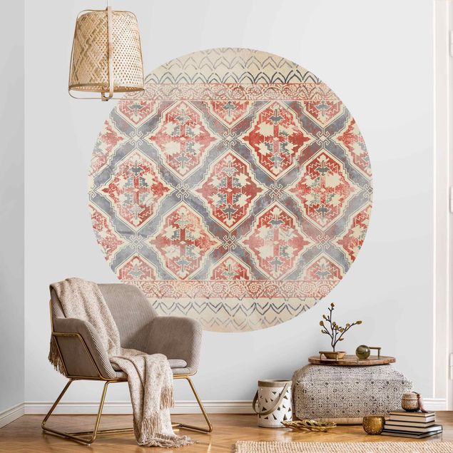 Self-adhesive round wallpaper - Persian Vintage Pattern In Indigo II