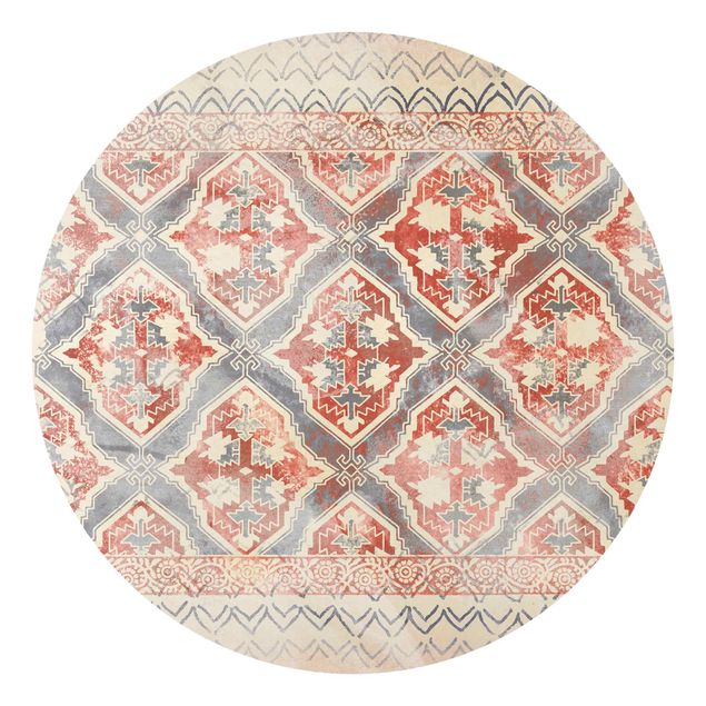 Self-adhesive round wallpaper - Persian Vintage Pattern In Indigo II