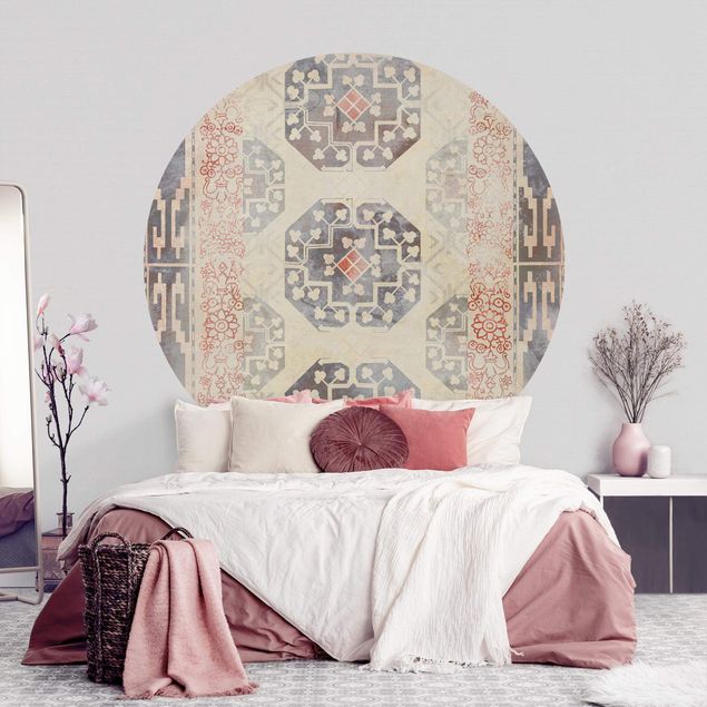 Self-adhesive round wallpaper - Persian Vintage Pattern In Indigo IV