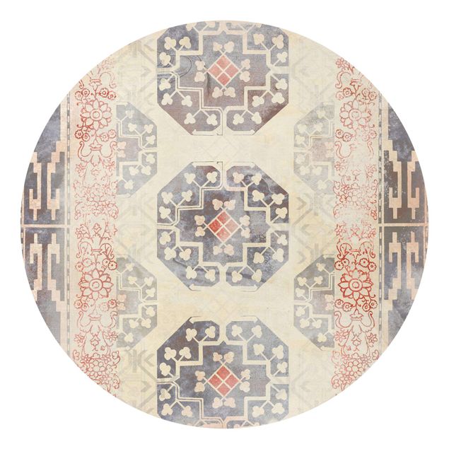 Self-adhesive round wallpaper - Persian Vintage Pattern In Indigo IV