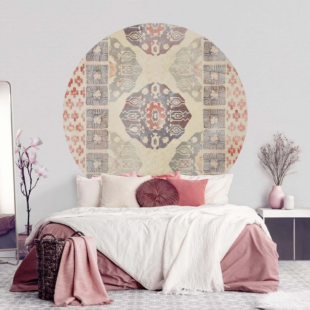 Self-adhesive round wallpaper - Persian Vintage Pattern In Indigo