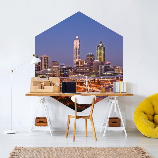 Self-adhesive hexagonal pattern wallpaper - Perth Skyline