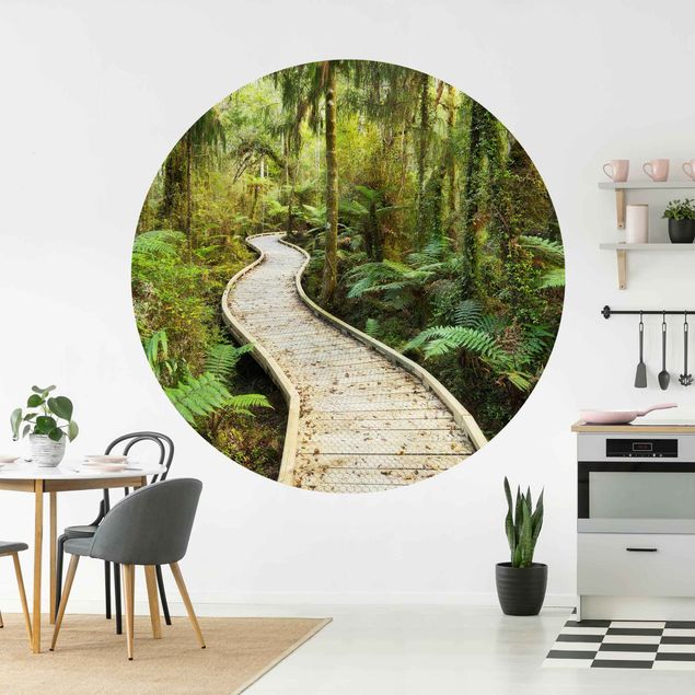 Self-adhesive round wallpaper forest - Path In The Jungle