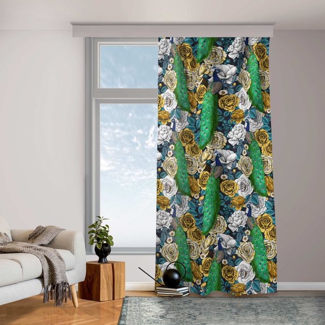 modern curtains for living room Peacock With Flowers