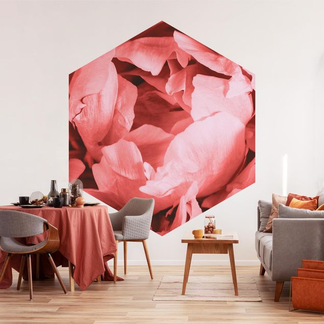 Self-adhesive hexagonal pattern wallpaper - Peony Blossom Coral