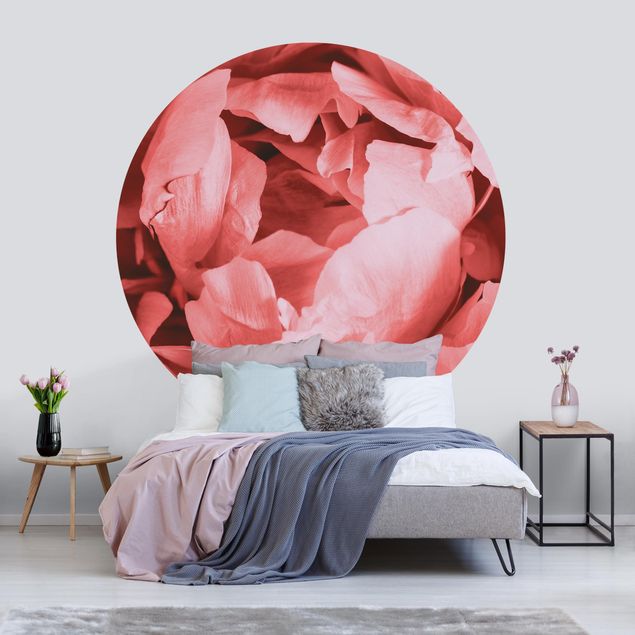 Self-adhesive round wallpaper - Peony Blossom Coral