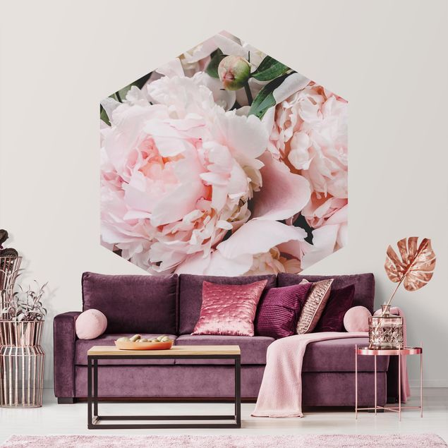 Self-adhesive hexagonal pattern wallpaper - Peonies Light Pink